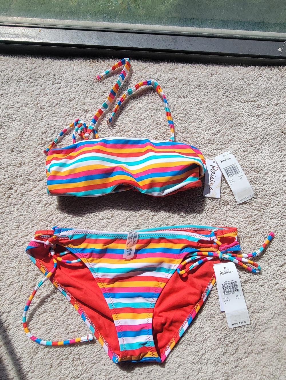 Raisins Rainbow Stripe Bikini - Red, Pink, Orange, Yellow, Green, Blue